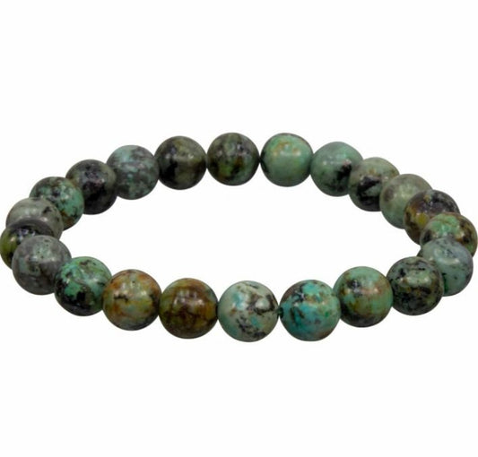 Elastic Bracelet 8mm Round Beads - African Turquoise