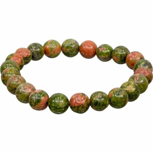 Elastic Bracelet 8mm Round Beads - Unakite