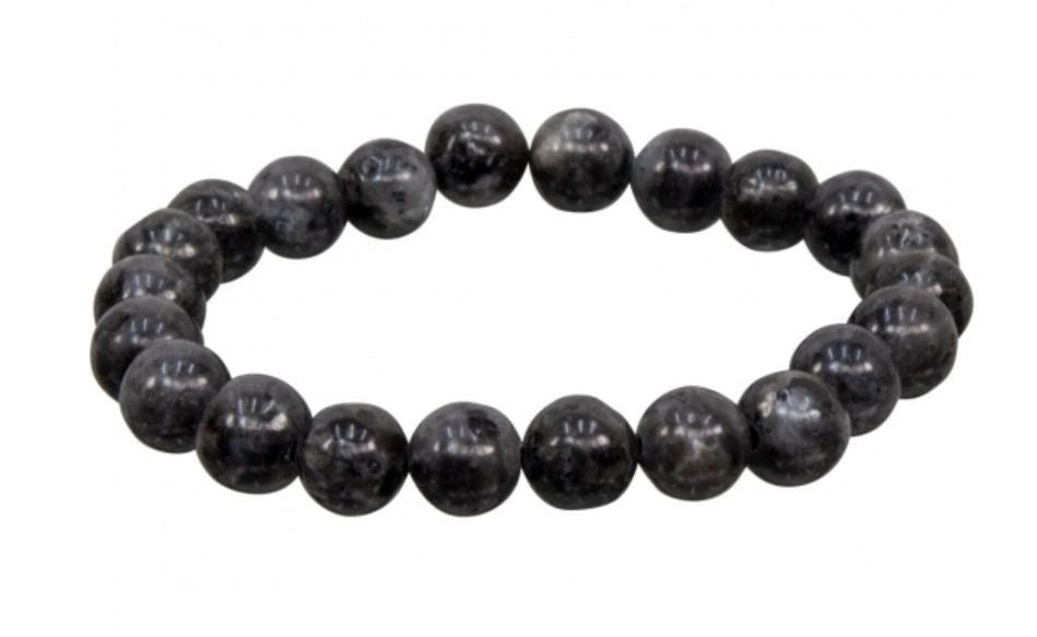 Elastic Bracelet 8mm Round Beads - Black Labradorite